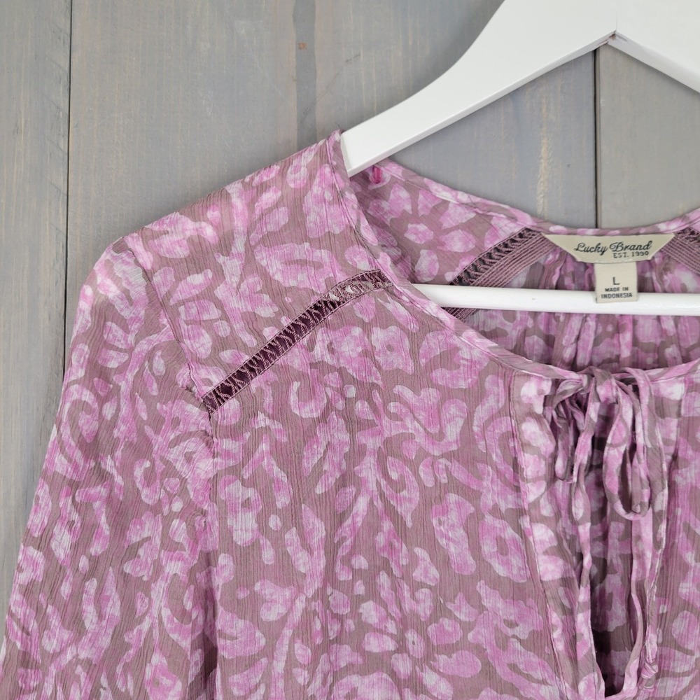 Lucky Brand Peasant Top Women Large Purple Good Ombre Floral Long Sleeve Blouse - Picture 3 of 8
